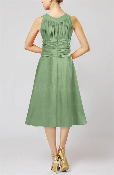 Sage Green Simple Sleeveless Zip Up Chiffon Tea Length Prom Dresses