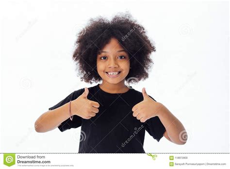 Adorable And Cheerful African American Kid With Afro Hairstyle Giving
