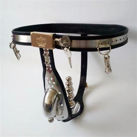 T Type Stainless Steel Men Chastity Belt With Cock Cage Anal Plug Mens Beaded Belts Bdsm Bondage
