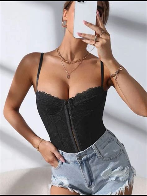 Corset De Renda Preto Blusa Feminina Shein Nunca Usado Enjoei