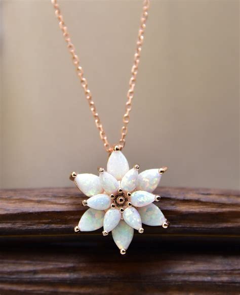 White Opal Necklace Australian Opal Camellia Pendant Etsy