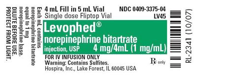 Levophed Norepinephrine Bitartrate Injection Solution Concentrate