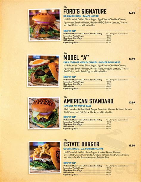Fords Garage Menu In Fort Myers Florida Usa