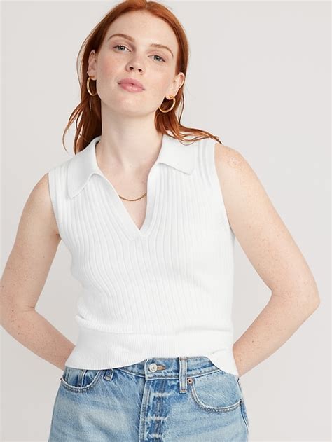 Sleeveless Rib Knit Cropped Polo For Women Old Navy