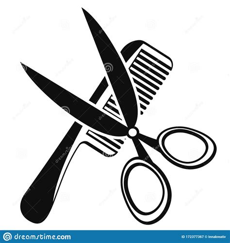 Silhouette Of Scissors And Comb On A White Isolated Logo Stock Vector