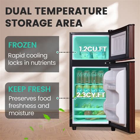 Yardreeze 35 Cu Ft Standard Depth Freestanding Mini Fridge Freezer Compartment Wood Grain