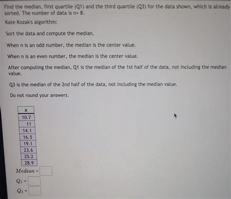 Answered Find The Median First Quartile Q1 Bartleby