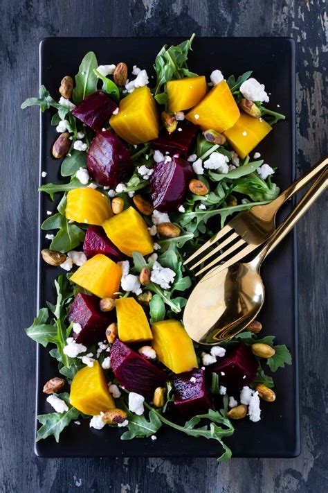 Easy Roasted Beet Salad With Goat Cheese Arugula And