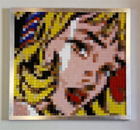 Lichtenstein Pixel Remix Mosaic S Glass Tiles By Pixel Art The Girl With The Ribbon