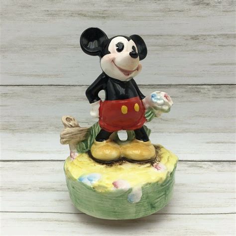 Vintage Disney Schmid Mickey Mouse Ceramic Figurine Holding Flowers