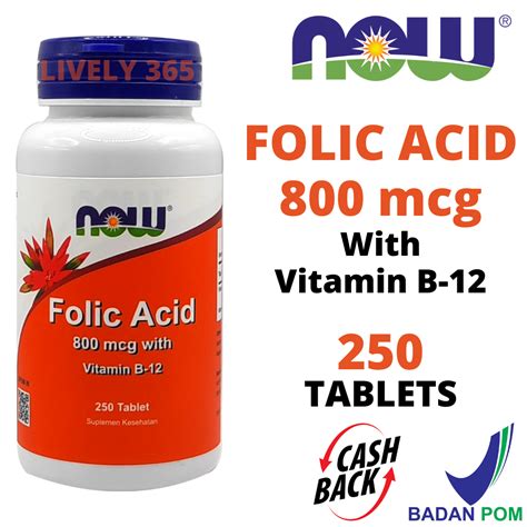 Jual Now Foods Folic Acid 800 Mcg With Vitamin B12 250 Tablets Di