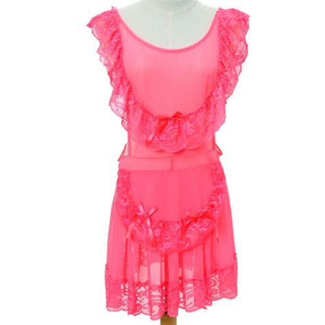 lady sheer lace mesh night dress ruffle see through maid outfit sleepwear casual ebay