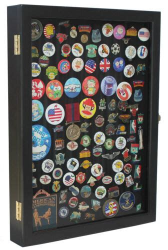 Pin Display Case Shadow Box For Lapel Political Pins Beach Tags Real Glass Door Ebay