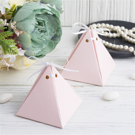 25 Pack Pyramid Party Favor Boxes With Satin Ribbons Card Stock