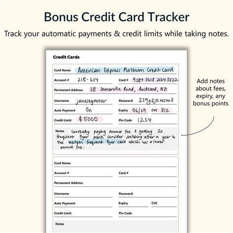 Printable Bank Account Information Tracker Credit Card Info Etsy