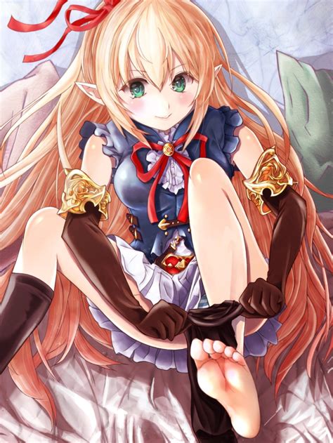 arisa shadowverse shadowverse absurdres highres 1girl barefoot blonde hair blush elbow