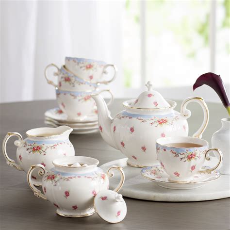 House Of Hampton Stets 11 Piece Vintage Blue Rose Porcelain Tea Set
