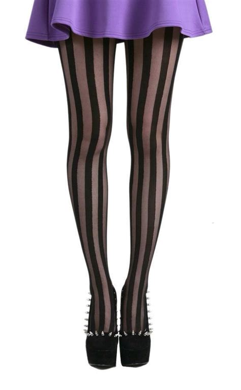 Black Vertical Striped Stripy Sheer Tights Stockings Gothic Goth Pamela Mann Ebay Striped