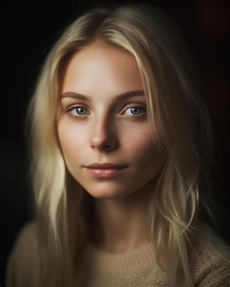 Premium Ai Image A Woman With Blonde Hair And Blue Eyes Looks At The Camera