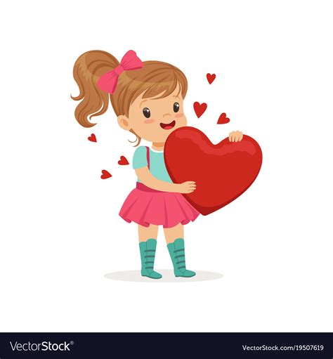 Sweet Little Girl Holding Red Heart Happy Vector Image