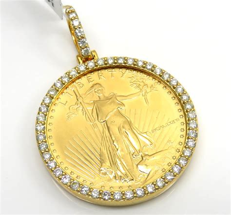 14k Yellow Gold Large Diamond Liberty 12 Oz Coin Pendant 115ct