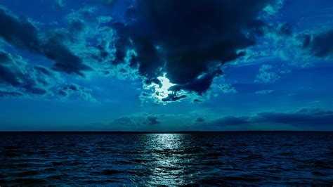 Night Moon Sea Sky Blue 4k Hd Nature 4k Wallpapers Im