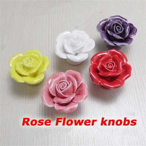 Furniture Diy Vintage Rose Flower Ceramic Door Knob Kitchen Handles