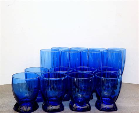 Cobalt Blue Glass Anchor Hocking Glassware Berkeley Drinking Glasses Set Vintage Glassware
