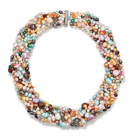 4 75mm Multicolored Cultured Pearl Torsade Necklace With Sterling
