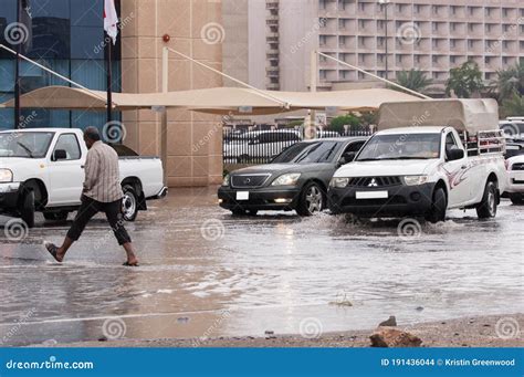 Cars Driving Through The Flooded Streets In Ras Al Khaimah United Arab