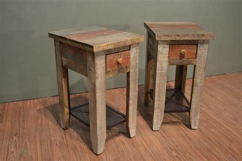 Pair Of Rustic Solid Wood Side Table With Drawer End Table