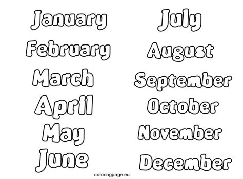 Months Of The Year Coloring Page