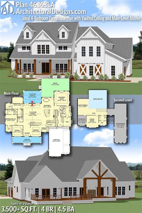 Plan 46363la Ideal 4 Bedroom Farmhouse Plan With Vaulted Ceiling And