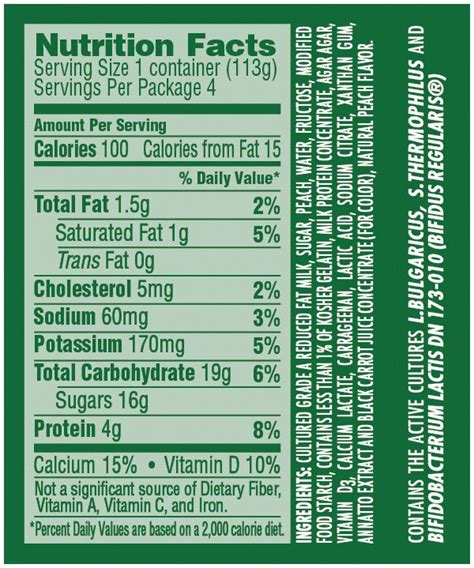 Calories in 4 oz activia peach yogurt. Activia Peach Yogurt Nutrition Label - Pensandpieces