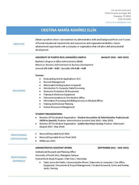 Resume Ingles 2015 Professional Cristina Microsoft Office Technology