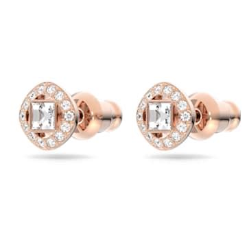 Angelic Square Stud Earrings Square Cut White Rose Gold Tone Plated