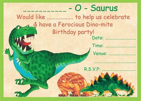 Free Printable Boy Dinosaur Birthday Invitations