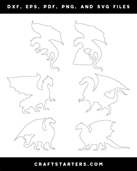 Standing Dragon Outline Patterns Dfx Eps Pdf Png And Svg Cut Files
