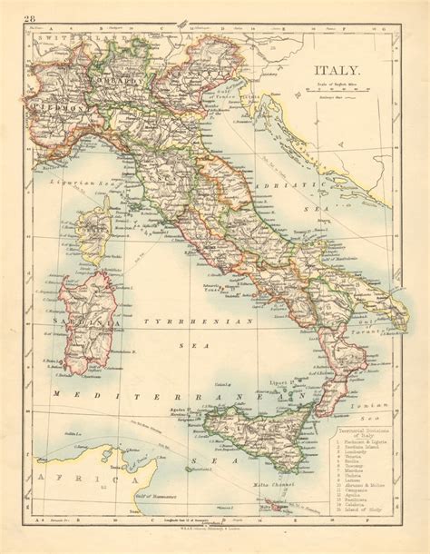 Italy Showing Statesterritorial Divisions Johnston 1897 Old Antique Map
