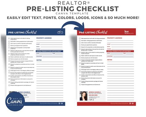 Realtor Pre-Listing Checklist Real Estate Marketing | Etsy