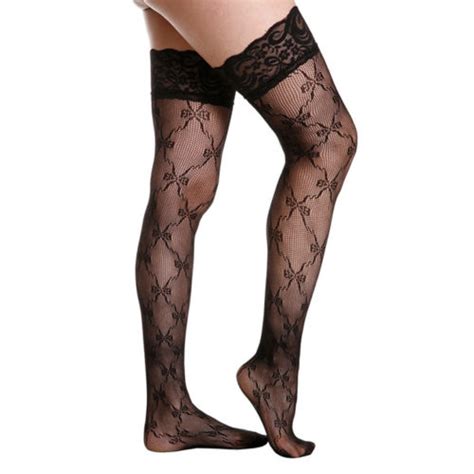 Sexy Lace Top Stockings Bow Frog Jacquard Thigh Highs Fishnet Flower