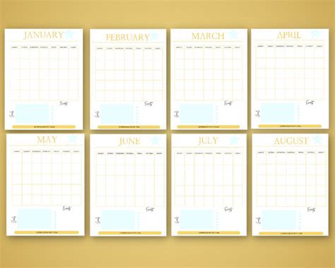 12 Month Calendar Printable Calendar Calendar Templates Organized