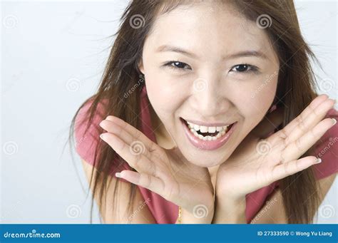 Shocked Smile Looking Asian Girl Stock Photo Image Of Holding