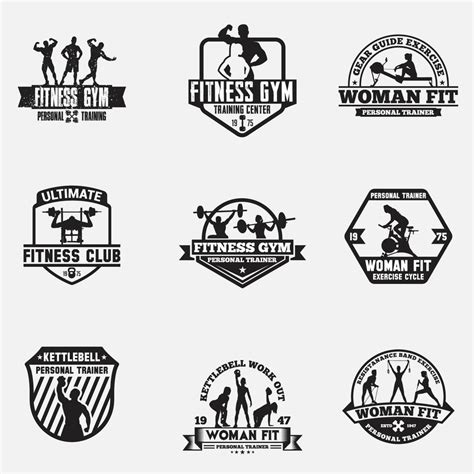 Fitness And Gym Logos Badges Set 2088497 Vector Art At Vecteezy