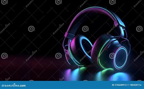 Glowing Headphone Neon On Dark Background Free Copy Space Ai