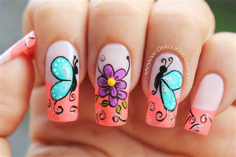 Decoracion De Uñas Mariposas Y Flores Facil Butterfly And Flower Nail