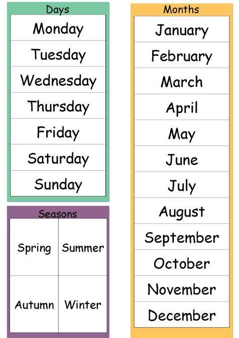 Today Is Dates Weather And Seasons Chart Mindingkids Learn English
