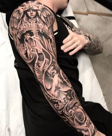 60 Holy Angel Tattoo Designs Angel Sleeve Tattoo Men Tattoos Arm Sleeve Half Sleeve Tattoo
