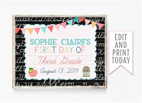 First Day Of School Sign Editable First Day Of School Etsy Minnie