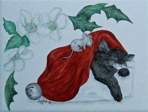 Chridtmas Cat And Mouse Painting By Sandra Maddox Fine Art America